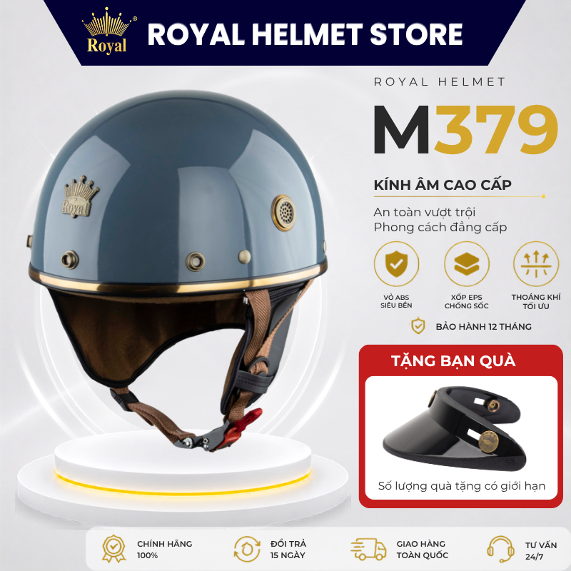 Mũ Bảo Hiểm Nửa Đầu Royal M379 Tặng Lưỡi Trai Che Nắng, Mũ Bảo Hiểm Royal M379 Nam Nữ Bảo Hành 12 Th