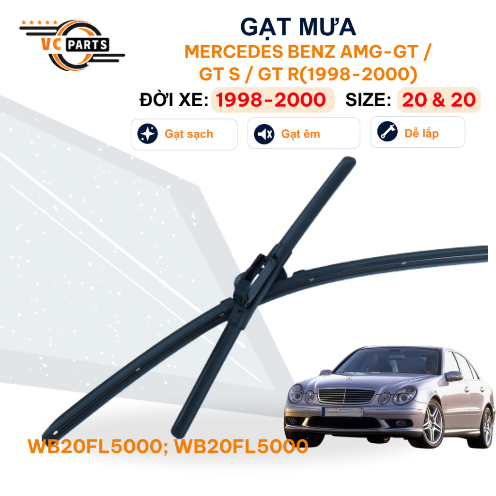 Gạt Mưa Thân Mềm Schaeffler Kích Thước 20 & 20 Cho Mercedes Benz AMG-GT / GT S / GT R 1998-2000