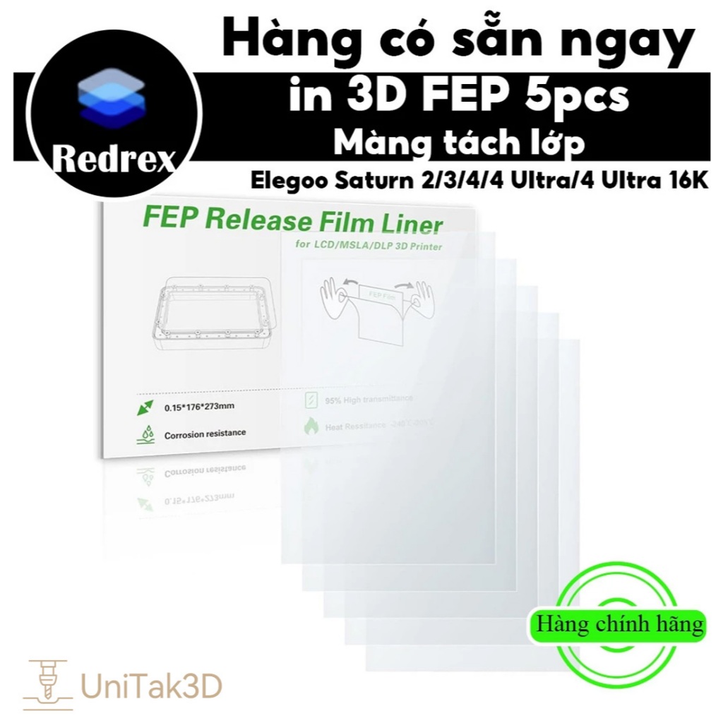 REDREX in 3D FEP Màng tách lớp 5pcs 95% Độ truyền sáng FEP for Elegoo Saturn 2/3/4/4Ultra/4Ultra 16K