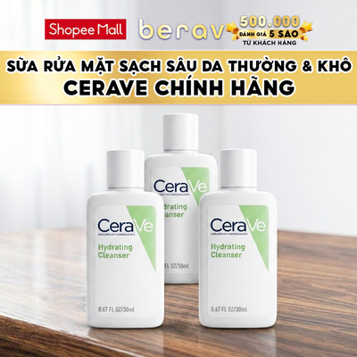 [MINISIZE] Combo 3 Sữa Rửa Mặt Cerave sạch sâu dành cho DA THƯỜNG & KHÔ Cerave Hydrating Cleanser 30mlx3 - Xanh Lá Neon