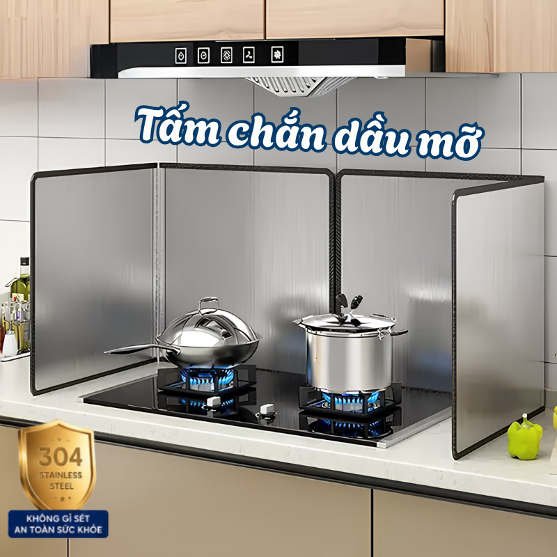 Tấm Chắn Dầu Mỡ Inox 304 Viền Silicone TOAM Cao Cấp, Tấm Chắn Bếp Gas Chịu Nhiệt Cao Chắn Gió, Chống