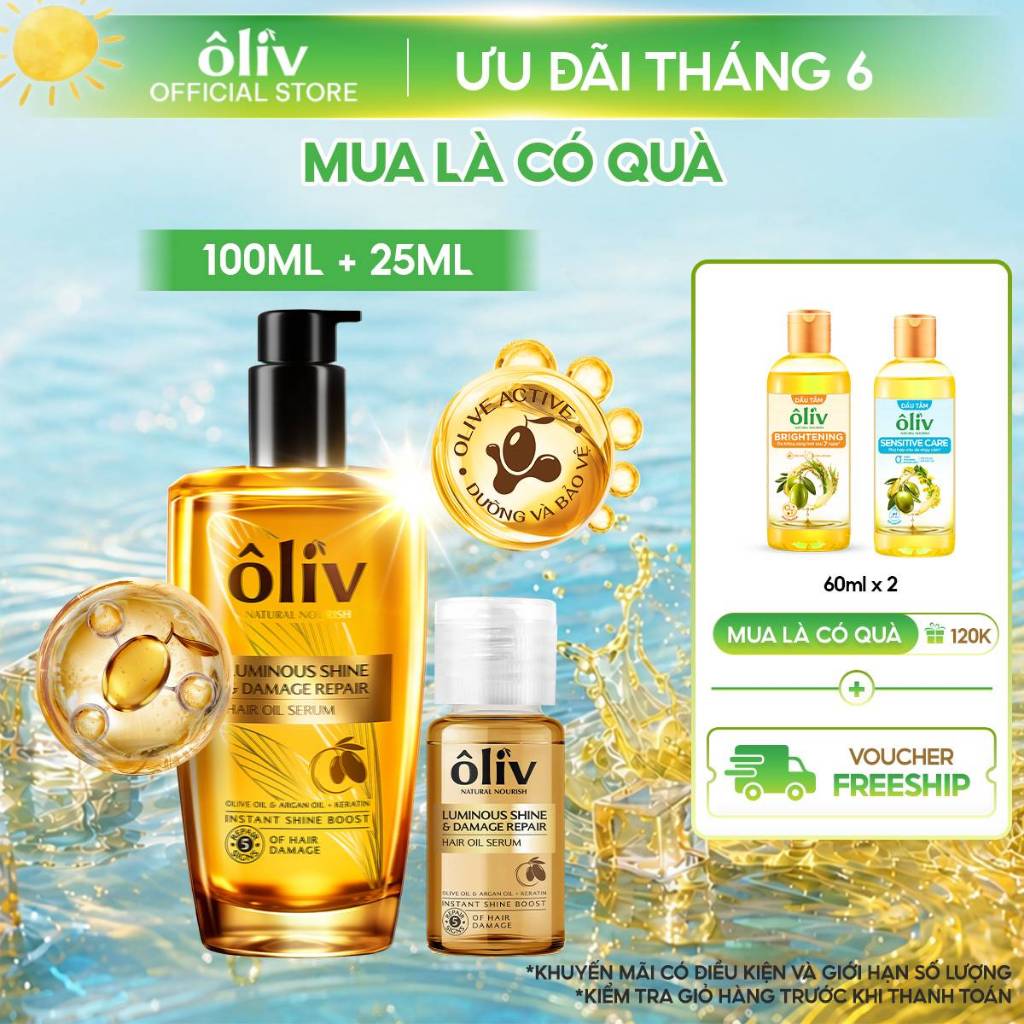 [SẢN PHẨM MỚI RA MẮT] Combo 2 Serum Dầu Dưỡng Tóc Ôliv Bóng Mượt Tức Thì, Phục Hồi 5 Dấu Hiệu Hư Tổn 100ML + 25ML | BigBuy360 - bigbuy360.vn