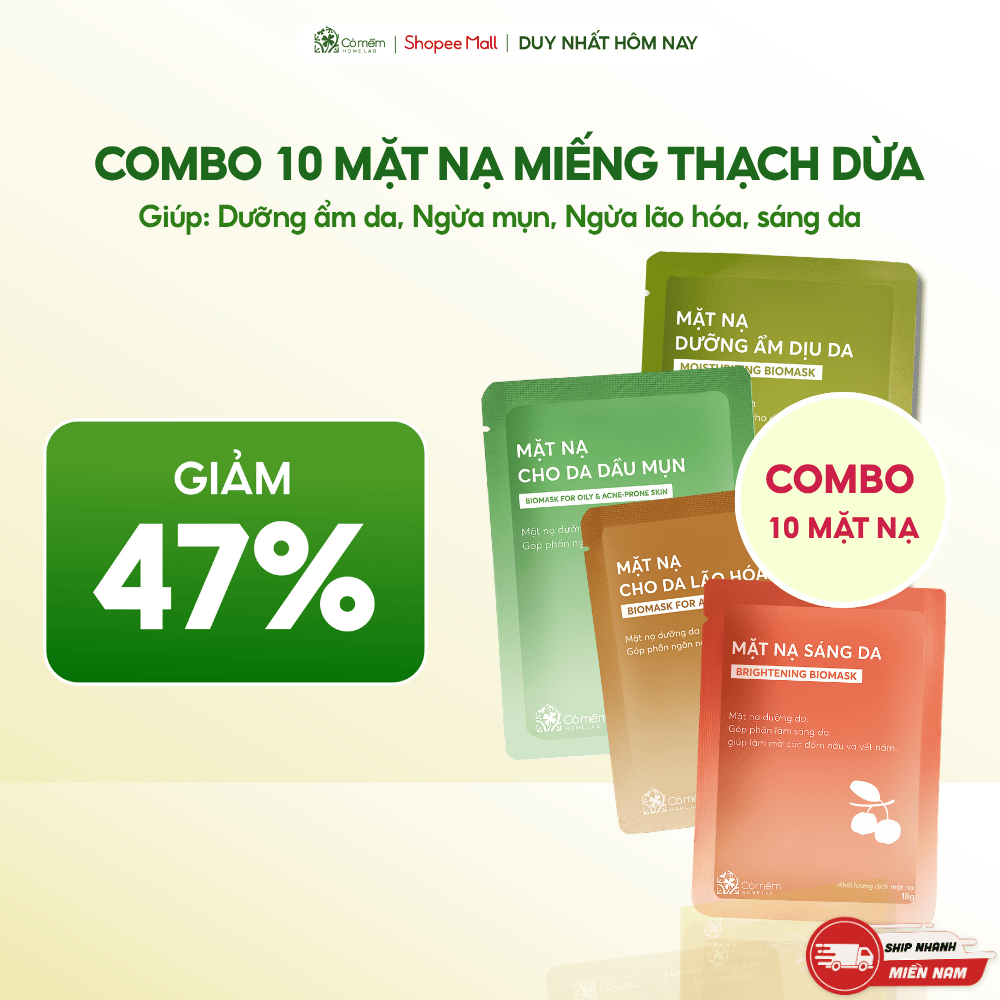 Combo 10 Miếng Mặt Nạ Thạch Dừa Dưỡng Da Cỏ Mềm