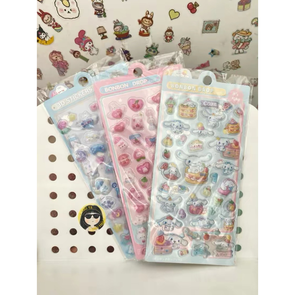 Sticker 3D nổi - Combo 3 tấm (Blue Rabbit-Pink Rabbit-Cinnamoroll)