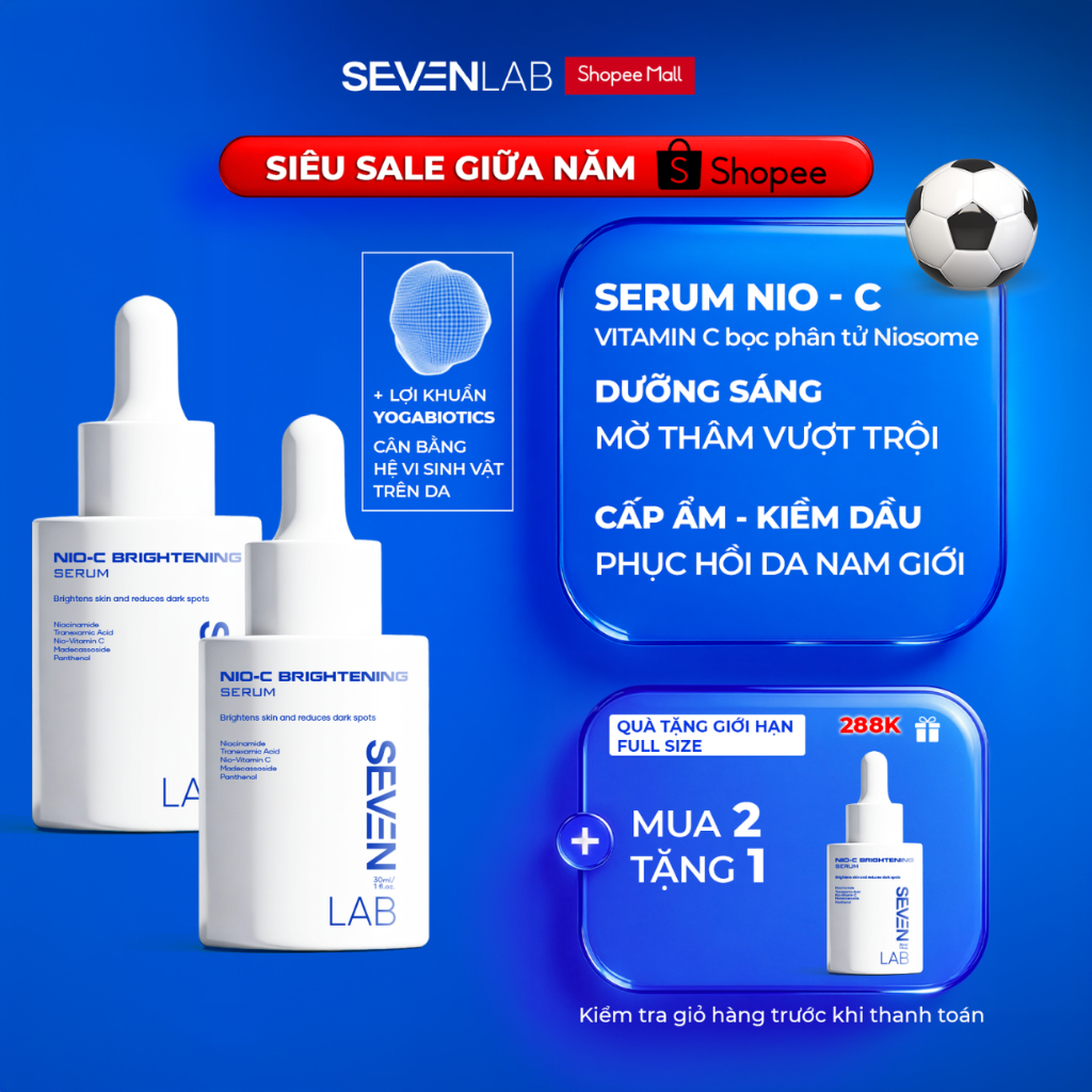 Serum dưỡng trắng da mặt nam giới Nio-Vitamin C SEVENLAB dưỡng sáng, mờ thâm mụn vượt trội 30g