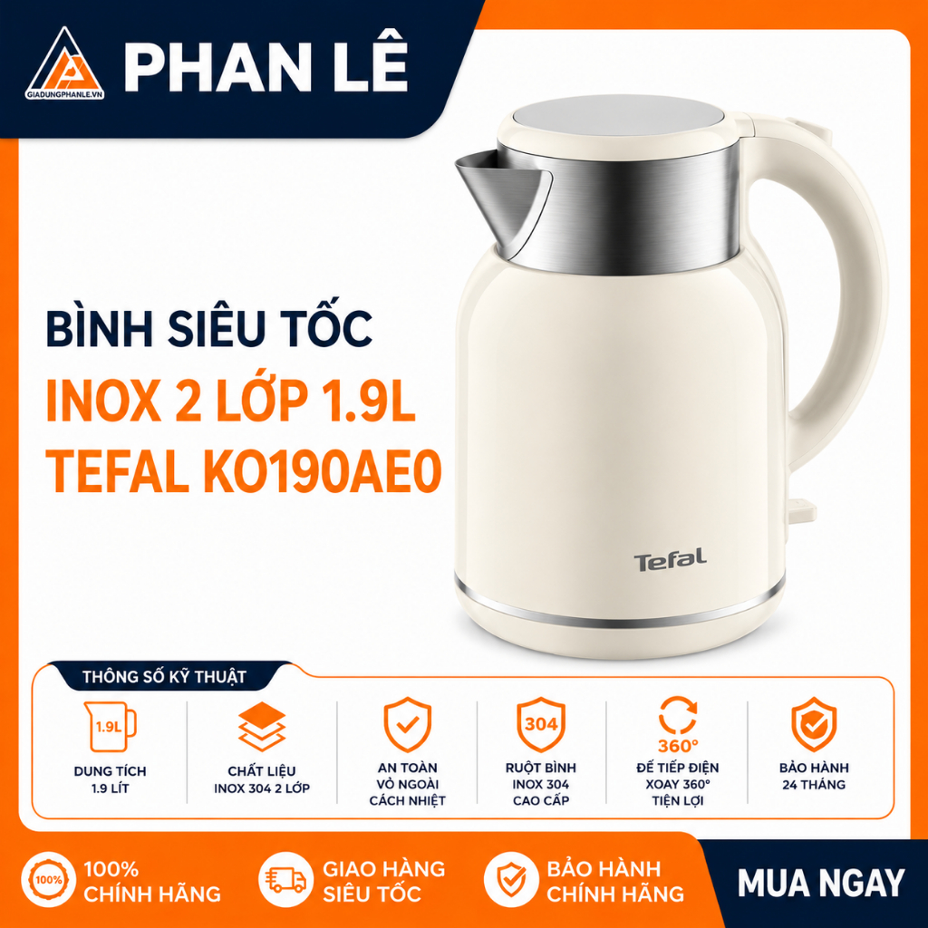 Bình đun siêu tốc Tefal 1.9 lít KO190AE0