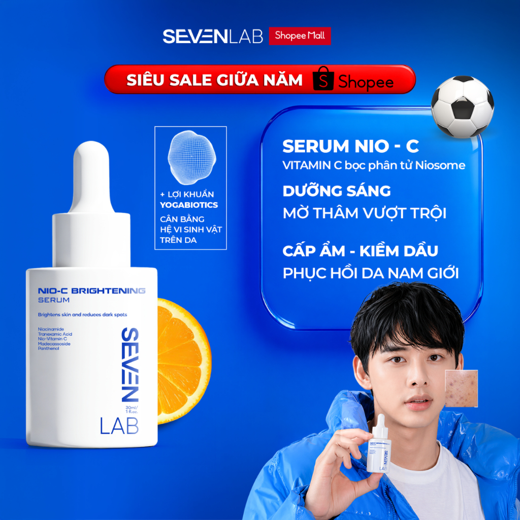 [QUÀ TẶNG] Serum dưỡng trắng da mặt nam giới Nio-Vitamin C SEVENLAB dưỡng sáng mờ thâm vượt trội 30g