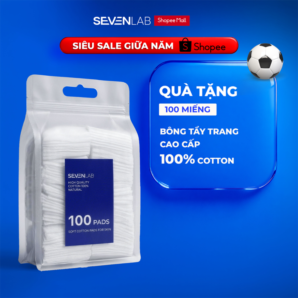 Bông tẩy trang 100% Cotton SEVENLAB 100 miếng không xù lông an toàn lành tình