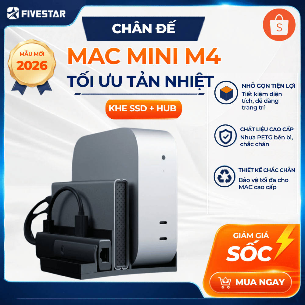 Giá Đỡ Đứng Mac Mini M4 Tích Hợp Khe Hub + Ssd – Gọn Gàng, Tối Ưu Không Gian
