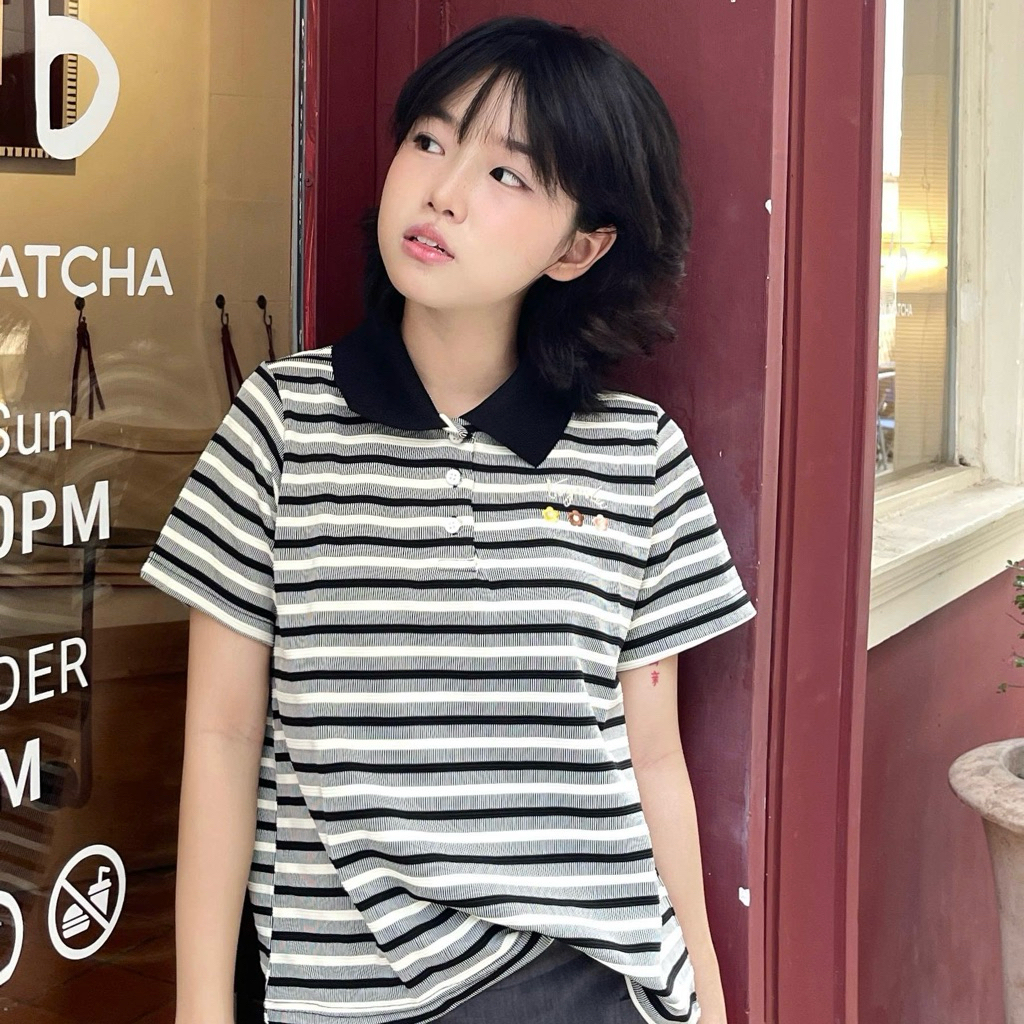 Áo Polo Nữ Chất Vải Thun Gân Sọc Nổi, Cổ Bẻ Kẻ Ngang Phong Cách Hàn Quốc -  POLO STYLE | BigBuy360 - bigbuy360.vn