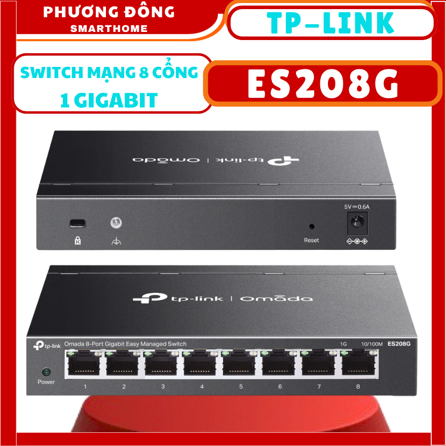 SWITCH 8 CỔNG TP-LINK OMADA ES208G 1 GIGABIT - 8 cổng RJ45 10/100/1000Mbps, VỎ KIM LOẠI, VẬN HÀNH ÊM
