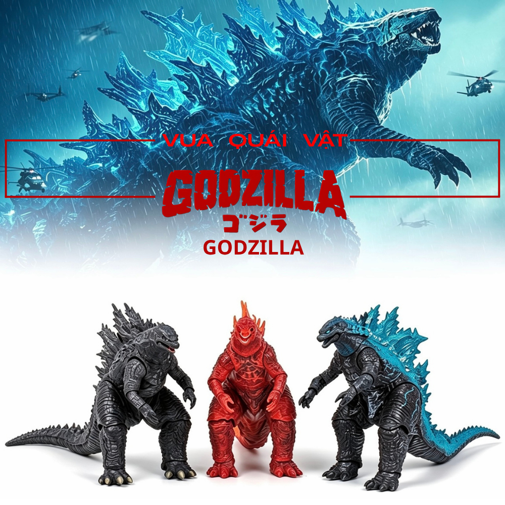 Mô Hình Godzilla Có Hộp Cao 16cm – Phiên Bản Burning Đỏ, Atomic Xanh – Tặng Kèm 2 Tàu Chiến Mini