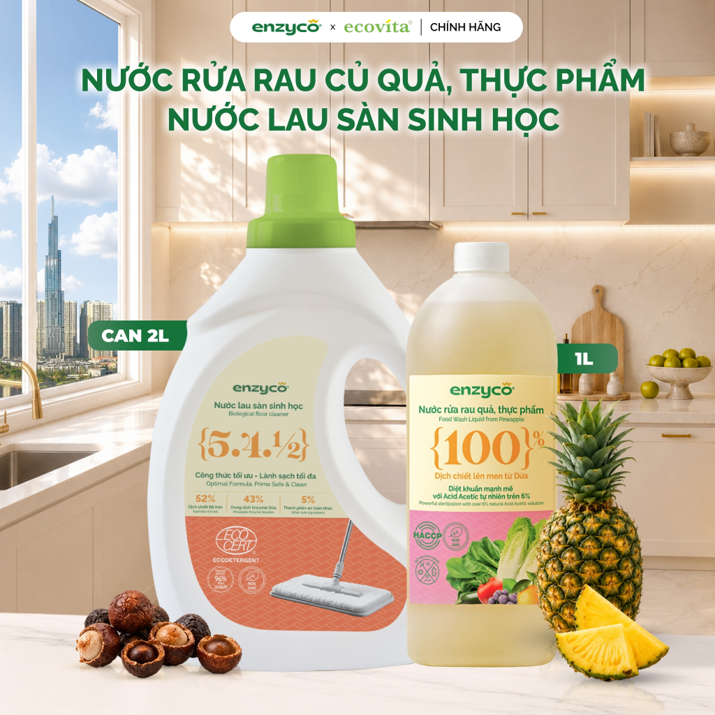 Combo Nước Lau Sàn Và Rửa Rau Củ Quả Sinh Học Enzyco, An Toàn Cho Da Nhạy Cảm