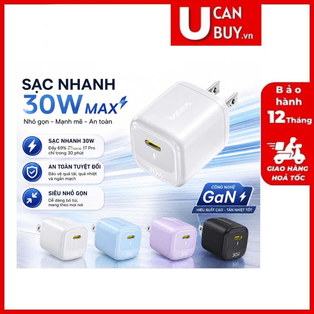 Củ sạc nhanh Baseus EnerFill FN22 Fast Charger 1C 30W (1*Type-C port dùng cho điện thoại, tablet)