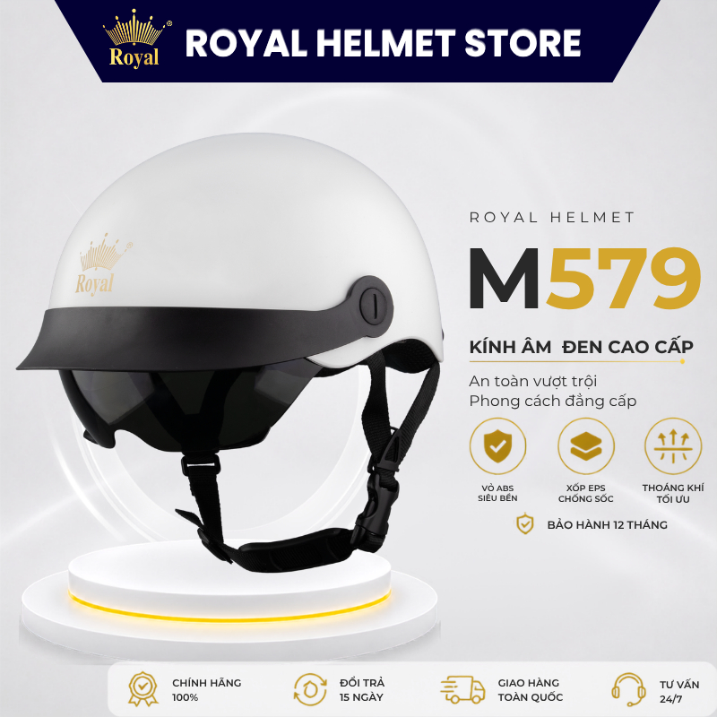 Mũ Bảo Hiểm Nửa Đầu Lưỡi Trai Royal M579 Kính Âm, Mũ Bảo Hiểm Royal Chính Hãng Có Kính Chắn Gió