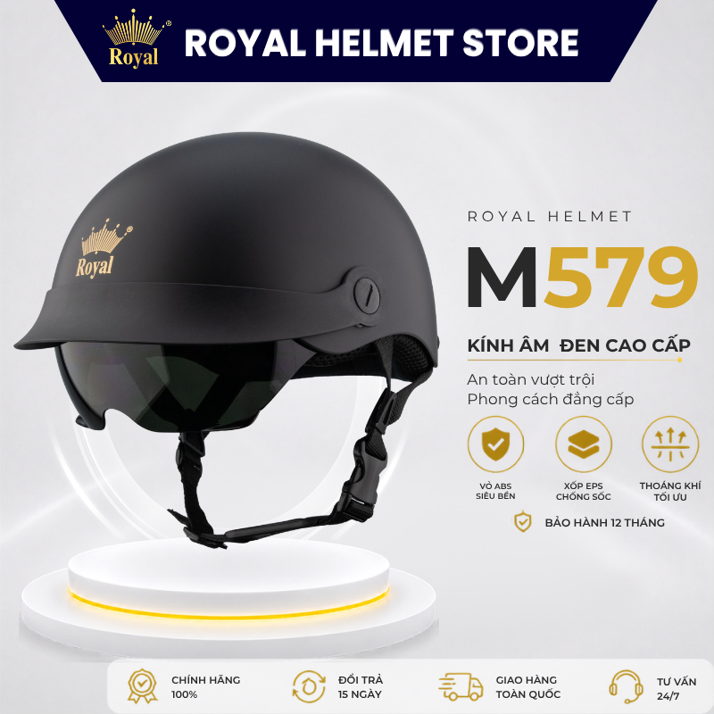 Mũ Bảo Hiểm Nửa Đầu Royal M579K Chính Hãng Kính Âm Dài Chắn Gió Dòng 2 Kính Tiện Lợi Cho Nam Nữ