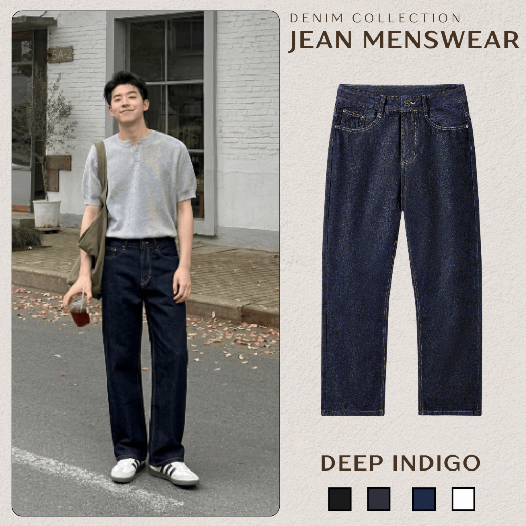 Quần Jean Nam Form Regular Màu Indigo Chất Liệu Jean Kaki Chính Phẩm, Quần Jean DEEP INDIGO Nam 2026