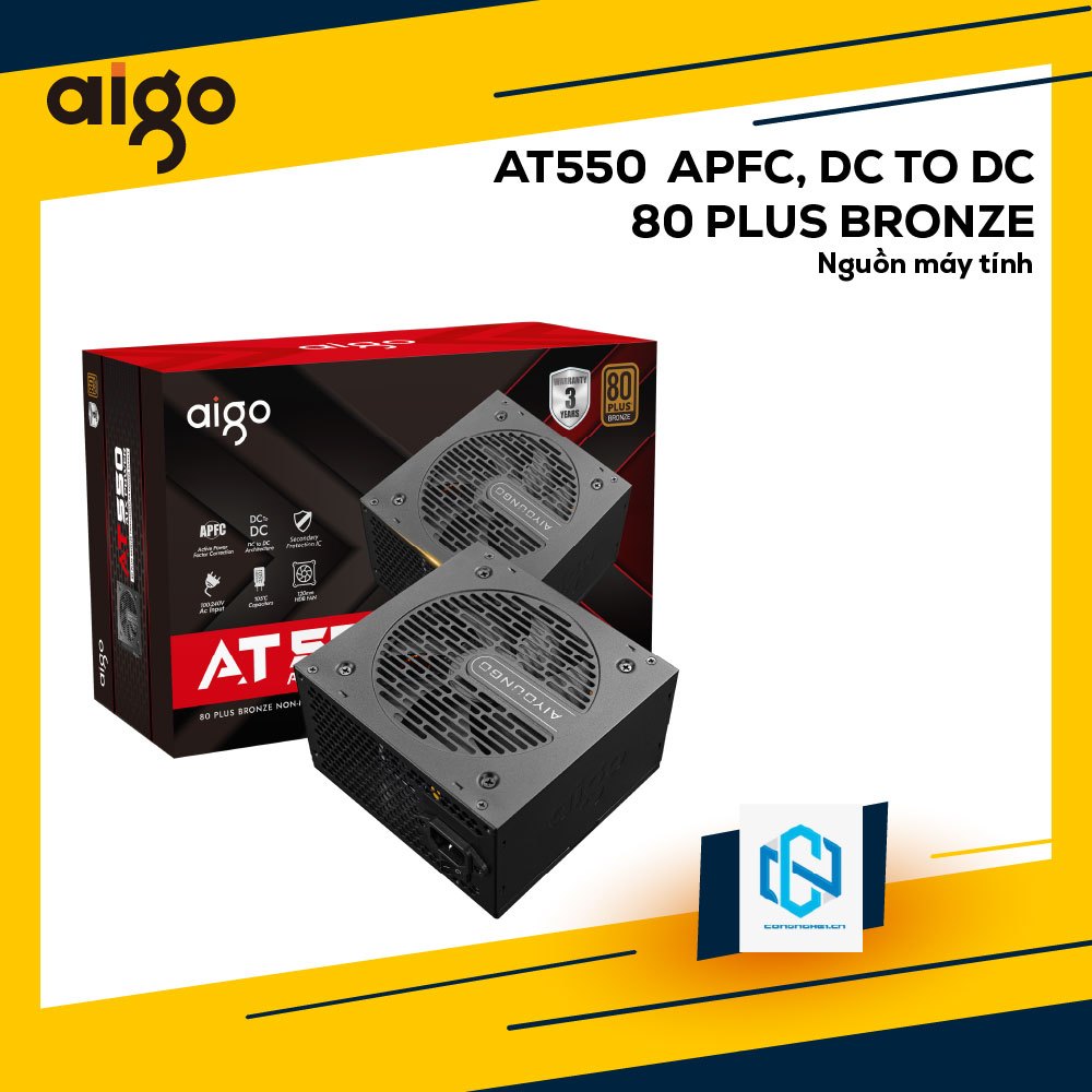 BỘ NGUỒN MÁY TÍNH AIGO MODEL AT550 CÔNG SUẤT 550W, APFC, DC TO DC 80 PLUS BZONE