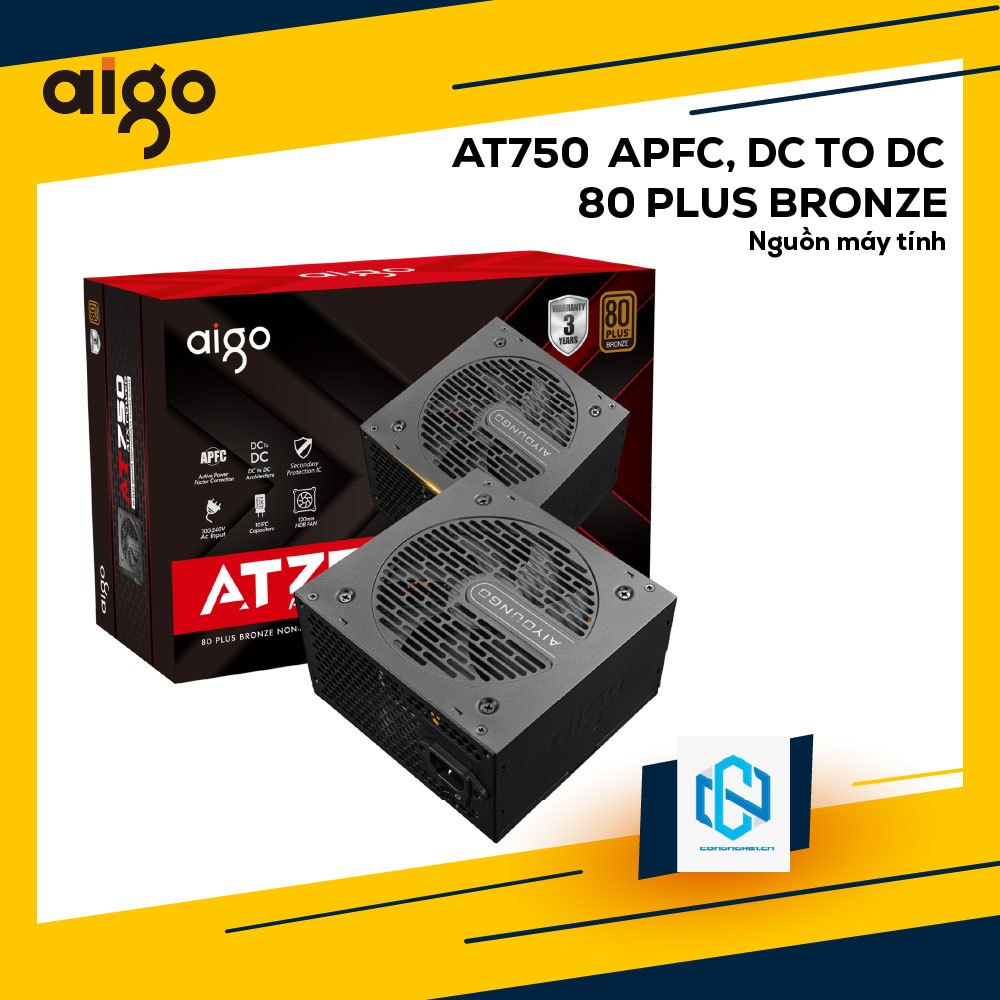 BỘ NGUỒN MÁY TÍNH AIGO MODEL AT750 CÔNG SUẤT 750W, APFC, DC TO DC 80 PLUS BRONZE