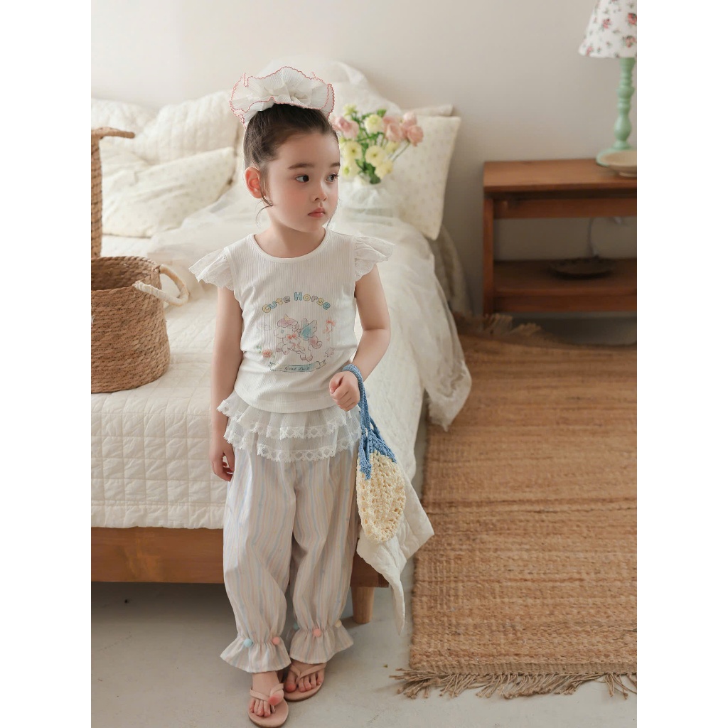 HEY HONEY - Bộ quần áo hè cho bé gái HK KIDS chuẩn HEY HONEY Quảng Châu chất cotton kháng khuẩn sz 2