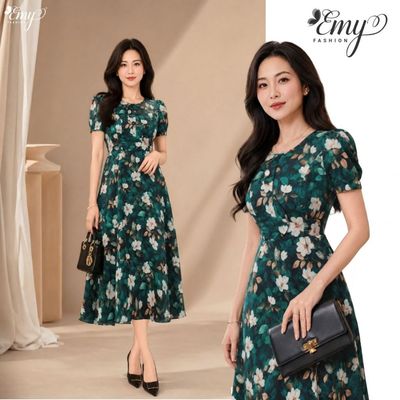 Đầm Thiết Kế EMY Thời Trang Cao Cấp EM9511 Vải Lụa Ngân Hà Sang Trọng Thanh Lịch