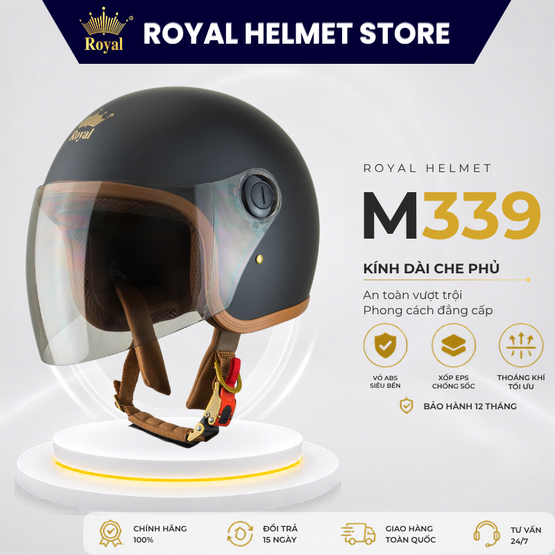 Mũ Bảo Hiểm Royal 3/4 Royal M339 Chính Hãng Kính Dài Hợp Nam Nữ, Mũ Bảo Hiểm Bảo Hành 12 Tháng