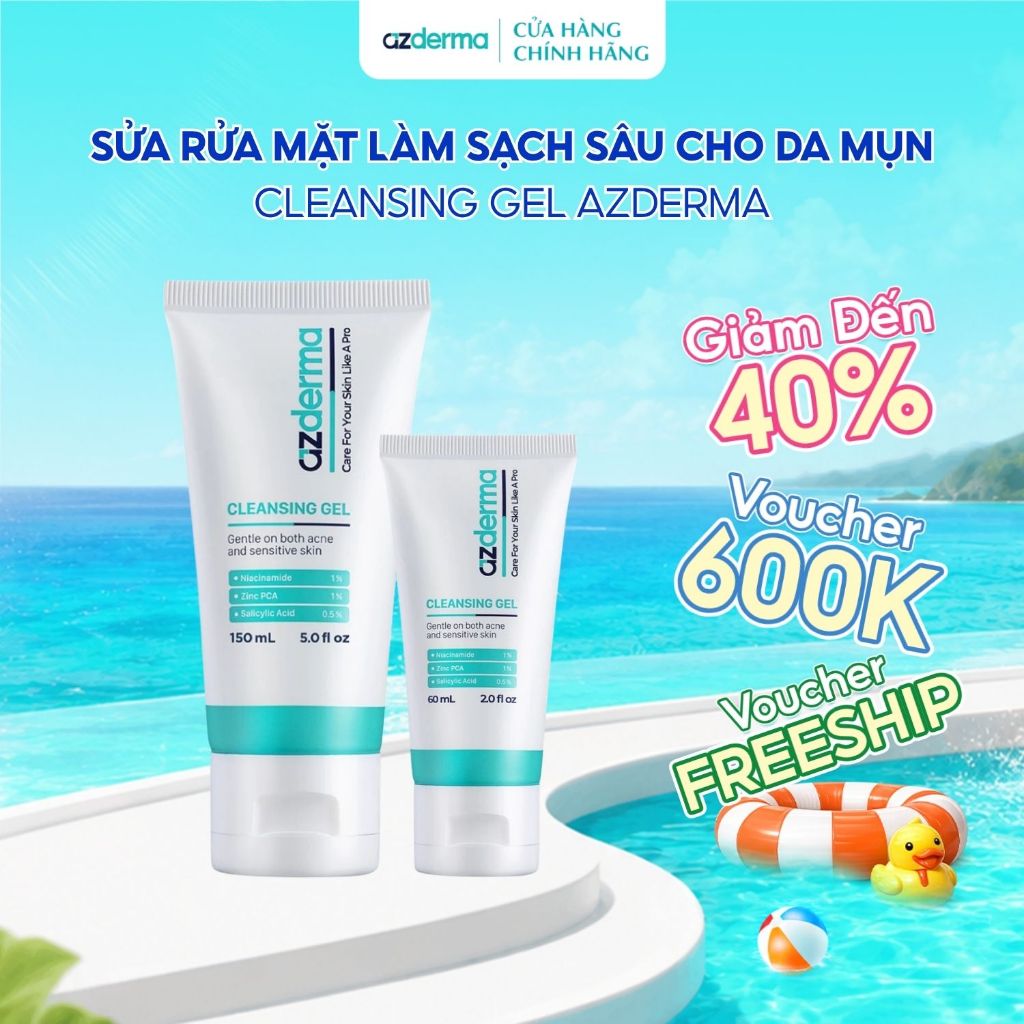 Sữa rửa mặt hỗ trợ làm sạch da và hỗ trợ giúp giảm mụn quay trở lại,Cleansing Gel Azderma