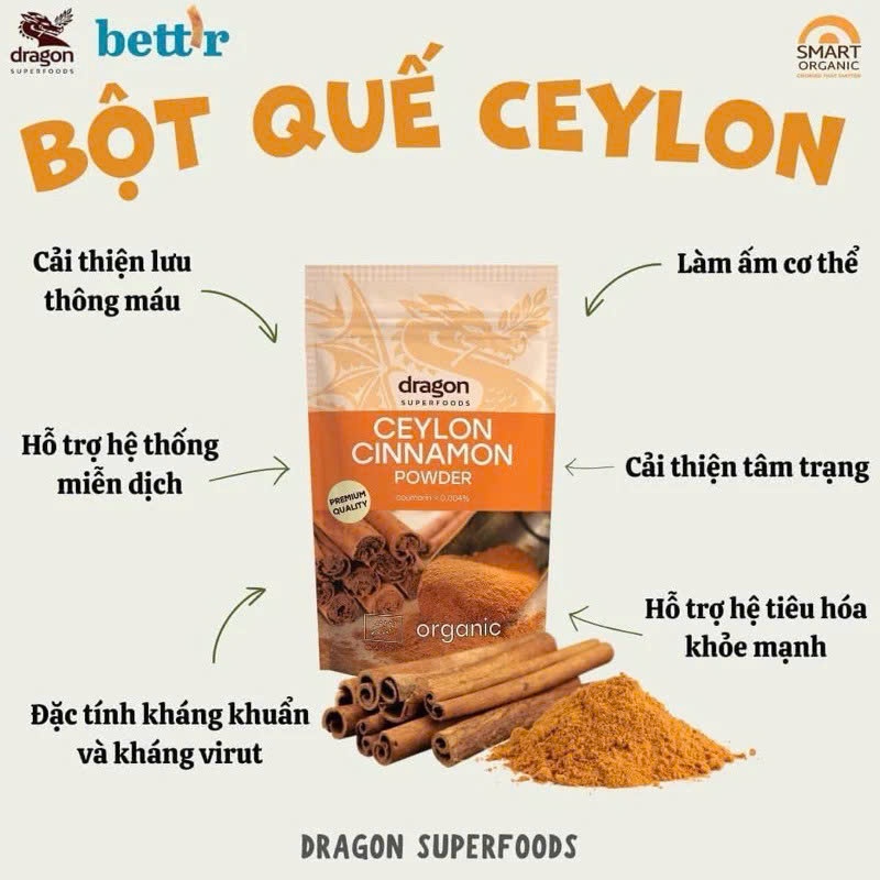 Bột Quế Ceylon hữu cơ Dragon Superfoods 150g-CEYLON CINNAMON POWDER