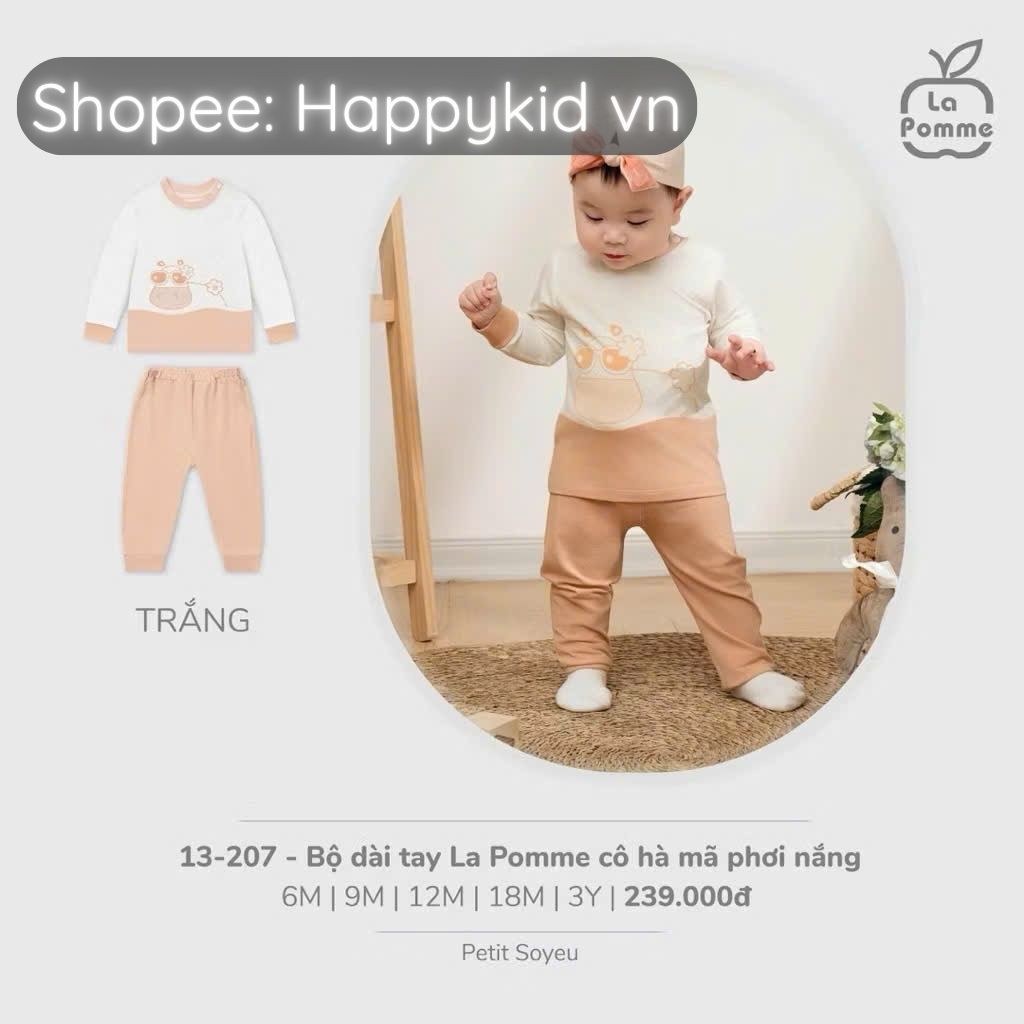 [LA POMME] 3Y Bộ quần áo dài tay cho bé gái LA POMME Cô hà mã phơi nắng