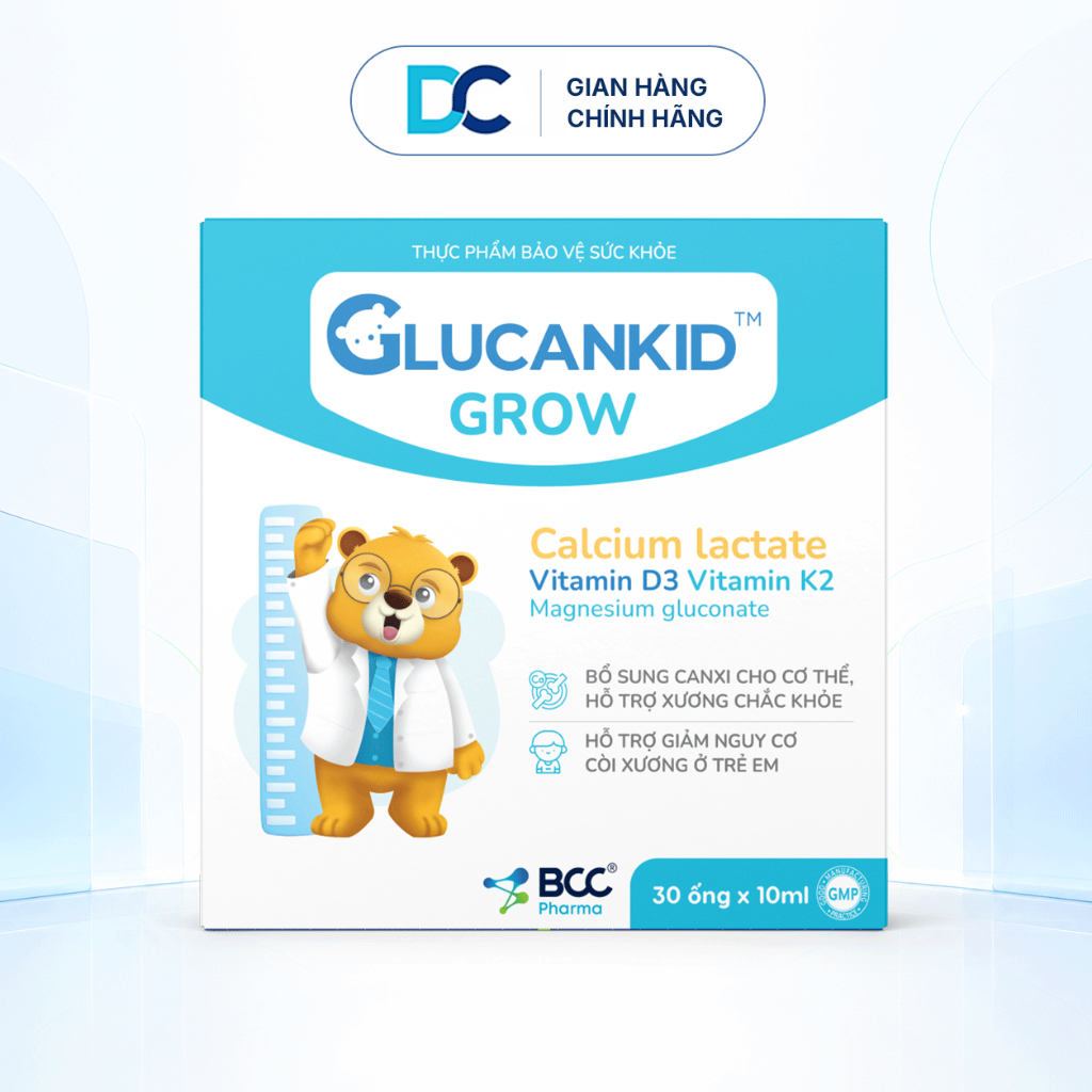 Glucankid Grow Canxi Hữu Cơ D3 K2 Magie Hỗ Trợ Xương Chắc Khỏe Cho Trẻ 30 Ống | BCC Pharma
