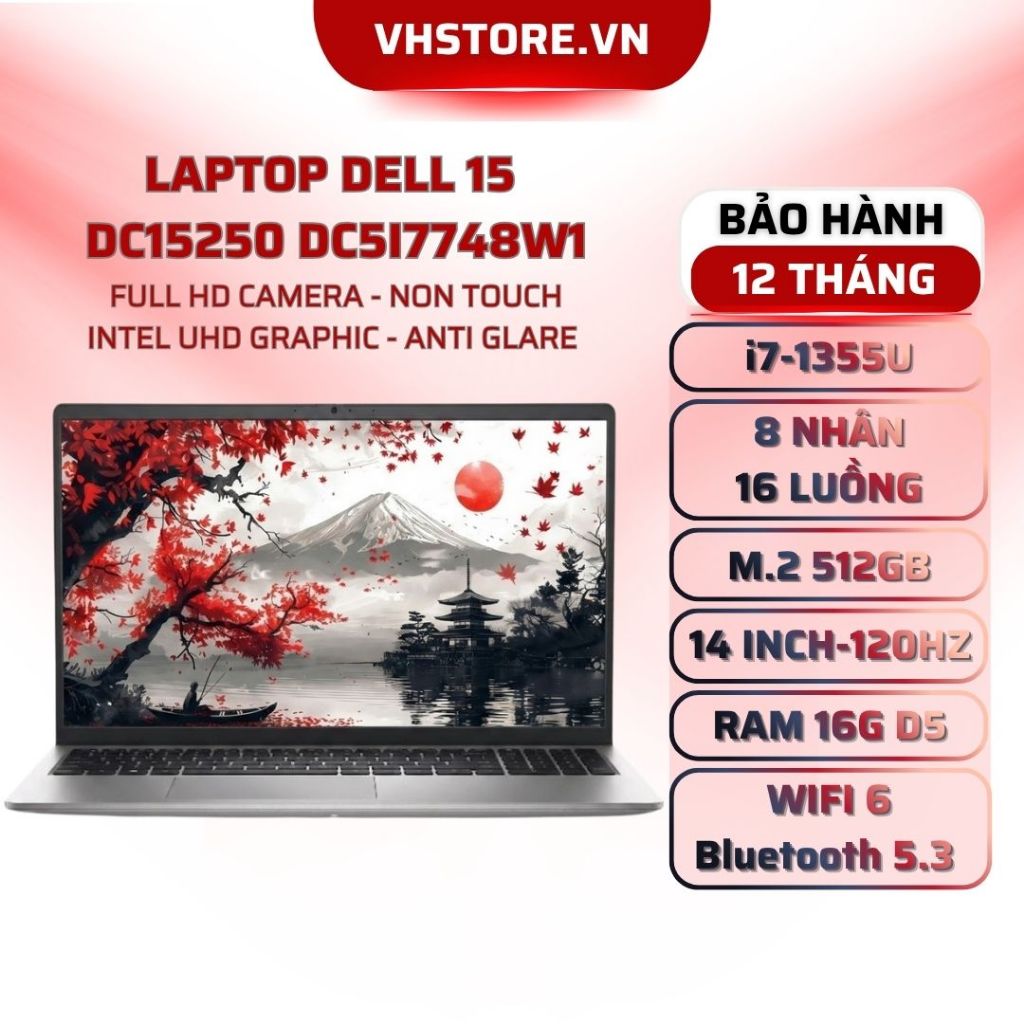 Laptop Dell 15 DC15250 DC5I7748W1 i7-1355U 16GB SSD 512GB FHD IPS - BẢO HÀNH 12 THÁNG - VHSTORE