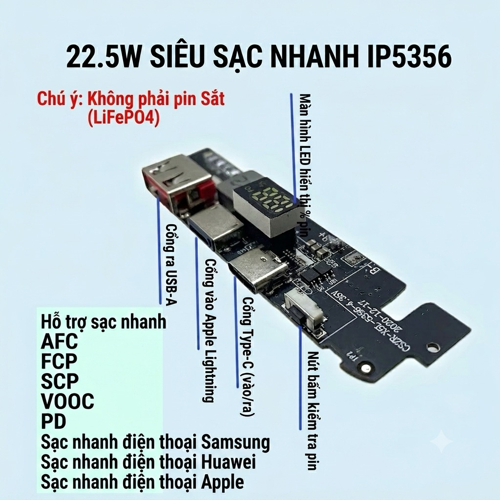 mạch sạc dự phòng 22,5w sử dụng chip IP5356