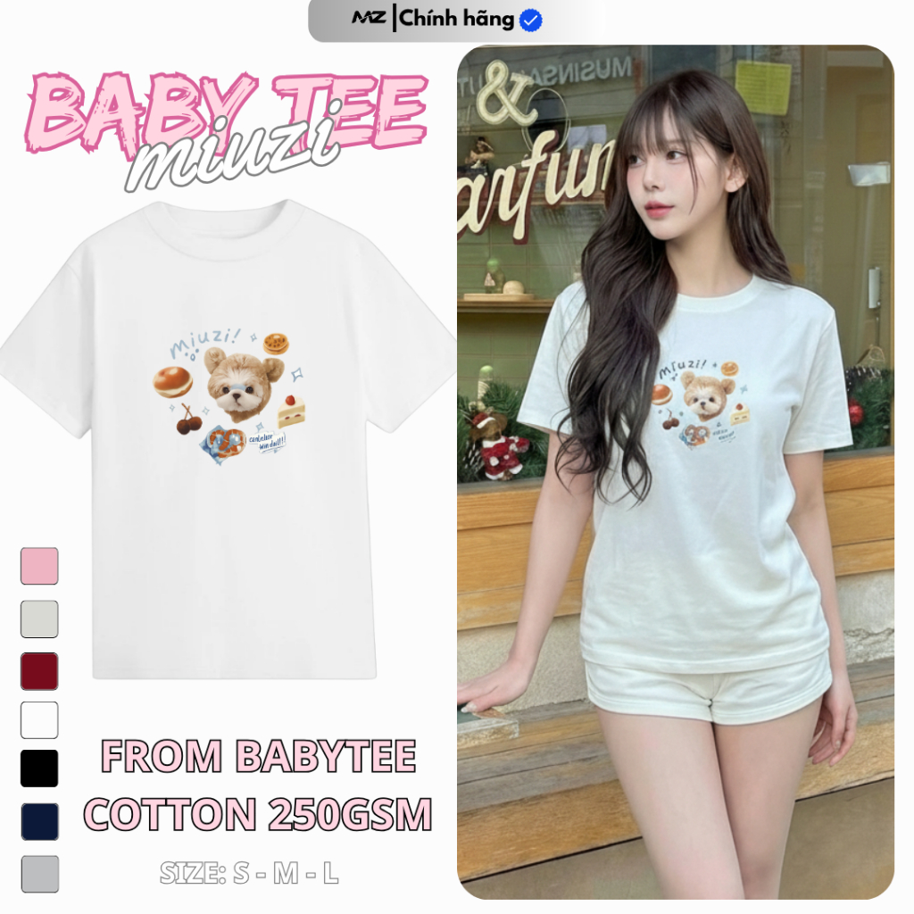 [DEAL MỞ BÁN] Áo Baby Tee Nữ MIUZI MS092 Phối Hình Puppy Sweetie Cotton 250GSM Dày Dặn Co Giãn Dáng 