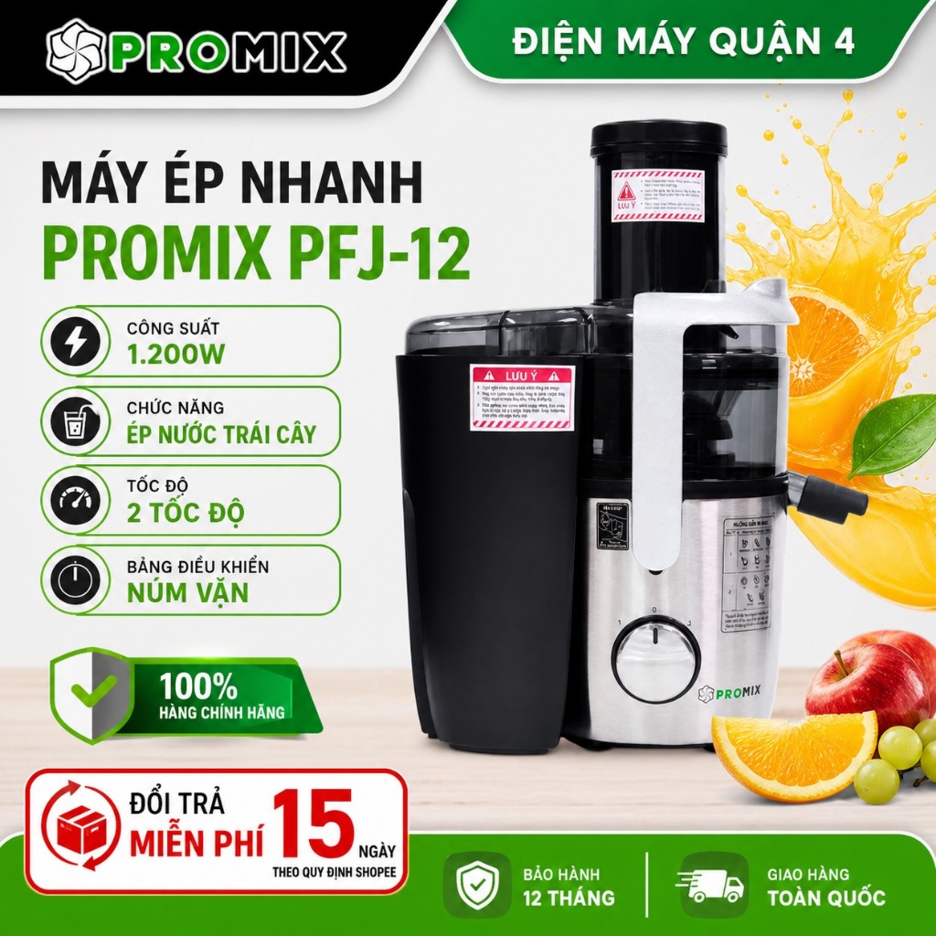 Máy Ép Nhanh Promix Lưỡi Xay 3 Tầng 1200W Ống Ép 90mm PFJ-12