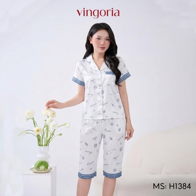 Bộ đồ ngủ nữ Pijama lụa VINGO/VINGORIA tay cộc xuân hè H1380