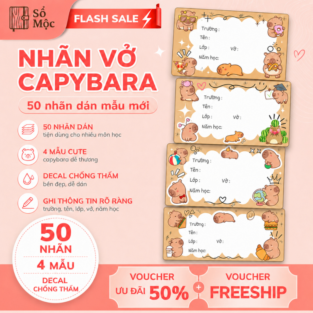 50 Nhãn vở capybara, nhãn dán capybara mẫu mới.
