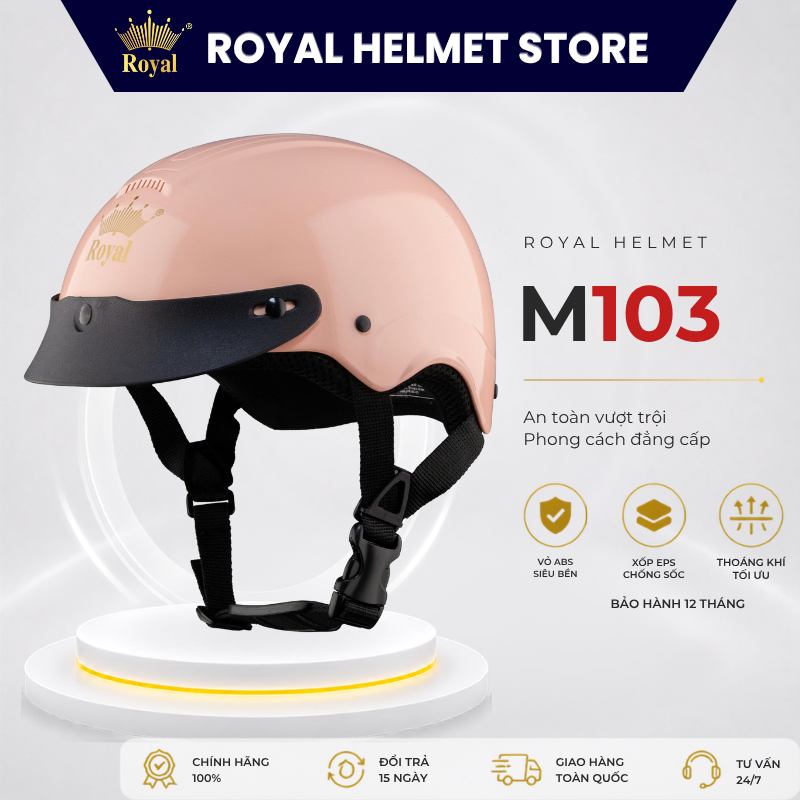 Mũ Bảo Hiểm Lưỡi Trai Nửa Đầu Royal M103 Bảo Hành 12 Tháng, Mũ Bảo Hiểm Chính Hãng Nửa Đầu Gọn Nhẹ