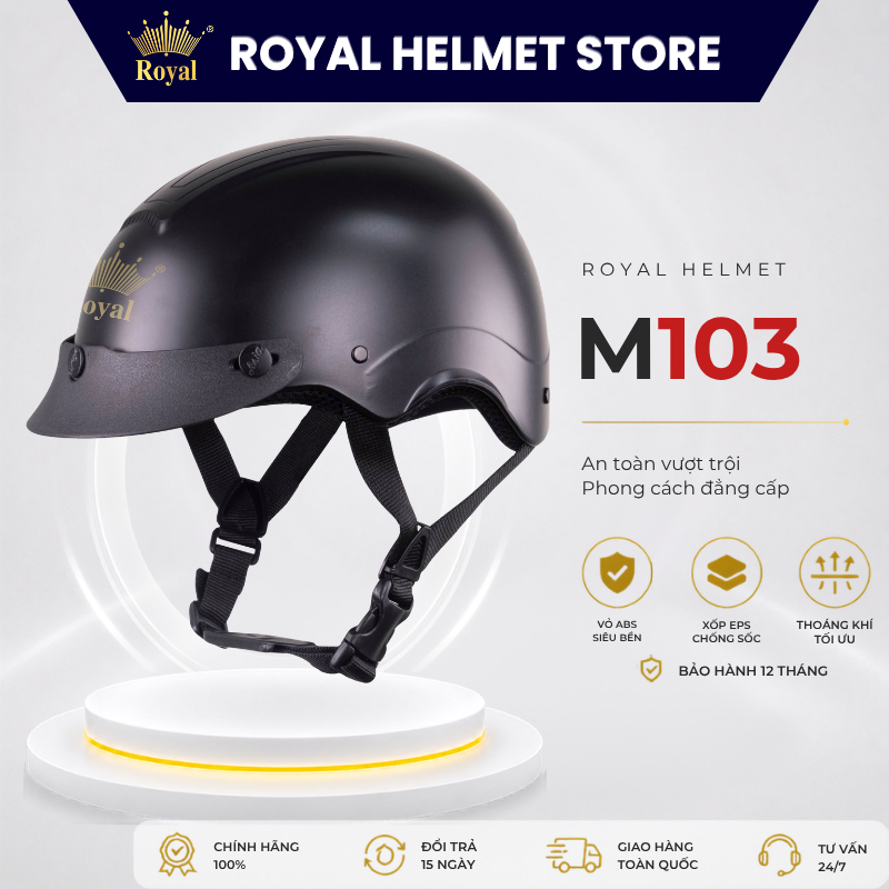 Mũ Bảo Hiểm Nửa Đầu Royal M103 Chính Hãng Hợp Nam Nữ, Nón Bảo Hiểm Lưỡi Trai Nhỏ Gọn Thời Trang Bảo 
