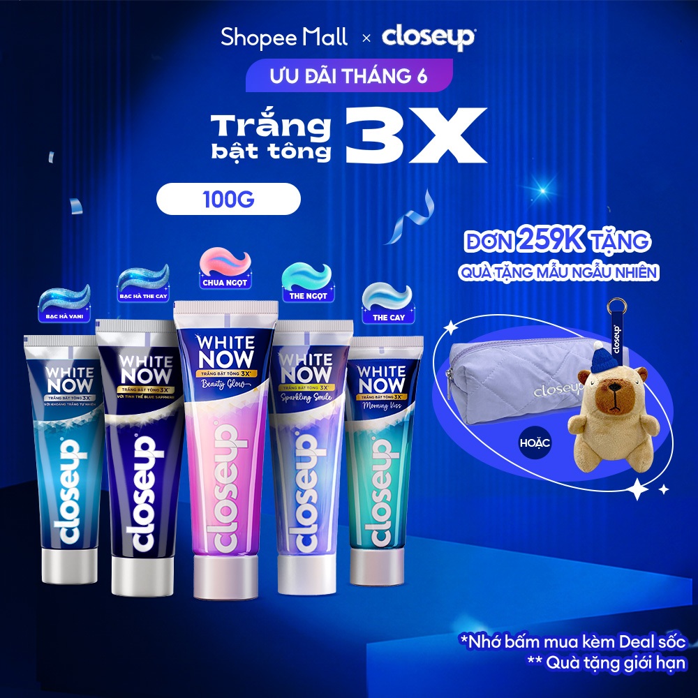 Kem đánh răng Closeup White Now - Trắng Bật Tông 3X TỨC THÌ với Công nghệ Ánh Sáng Xanh 100g | BigBuy360 - bigbuy360.vn