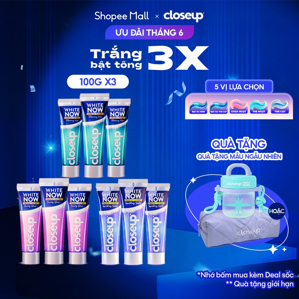 Combo 3 Kem đánh răng Closeup White Now - Trắng Bật Tông 3X TỨC THÌ với Công nghệ Ánh Sáng Xanh 100g | BigBuy360 - bigbuy360.vn