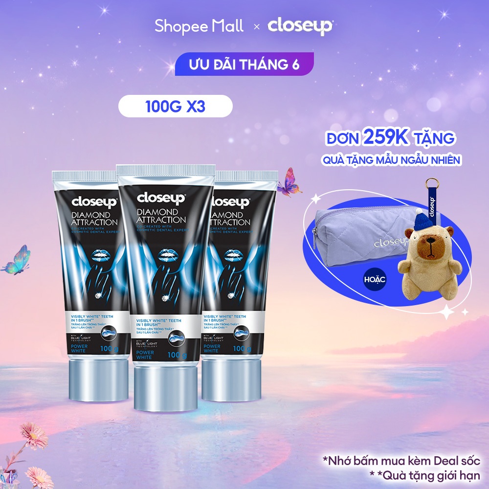 Bộ 3 Kem Đánh Răng Closeup Diamond Attraction - Trắng răng sau 1 lần chải 100g