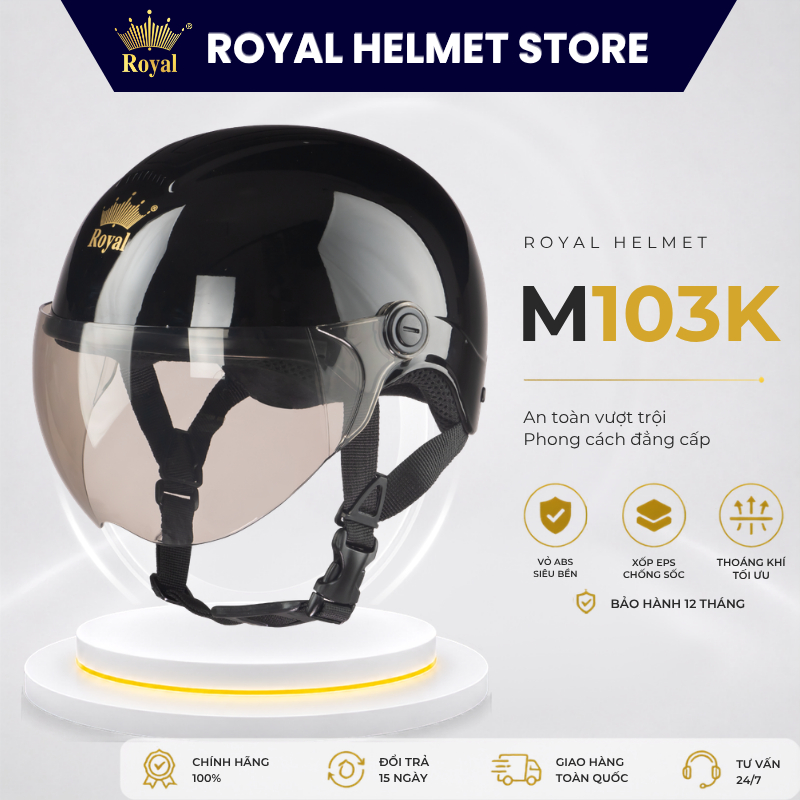 Mũ Bảo Hiểm Nửa Đầu Royal Chính Hãng M103K Gọn Nhẹ Nam Nữ Bảo Hành 12 Tháng