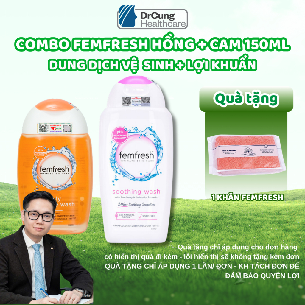 COMBO Femfresh Soothing Wash 250ml (Màu Hồng) + Femfresh Cam 150ml - Dung Dịch Vệ Sinh Phụ Nữ
