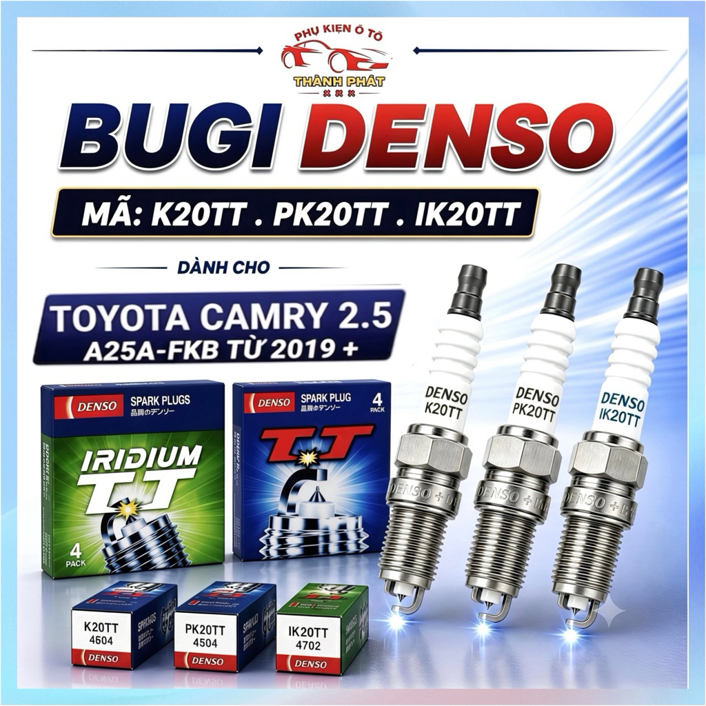 Bộ 4 Bugi Denso Chính Hãng Hiệu Năng Cao Mã K20TT PK20TT IK20TT Cho Toyota Camry 2.5 Đời Từ 2019+