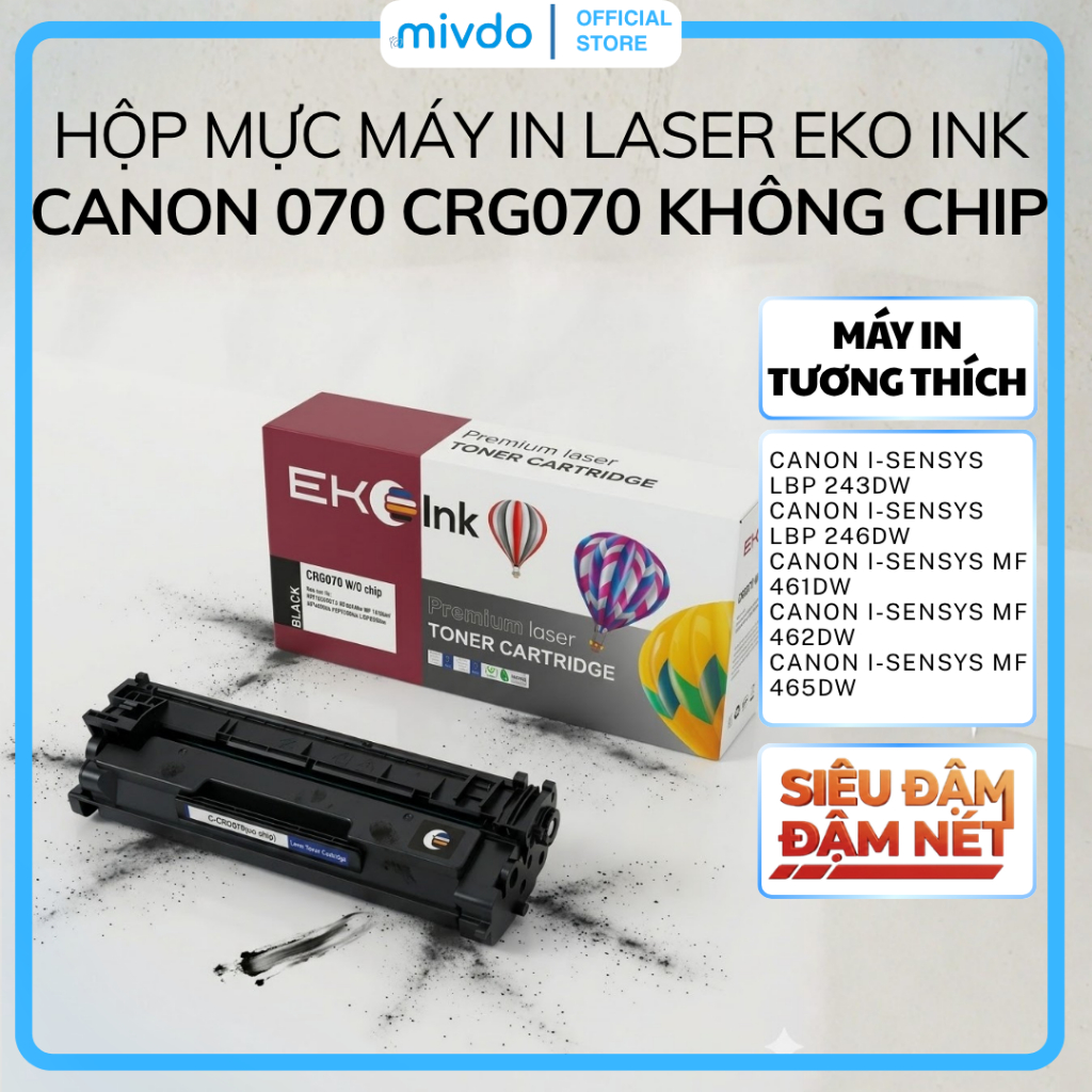 Hộp Mực Máy In Laser Canon 070 CRG070 Eko Ink Không Chip Dùng Cho LBP243DW LBP246DW LBP247DW MF465DW