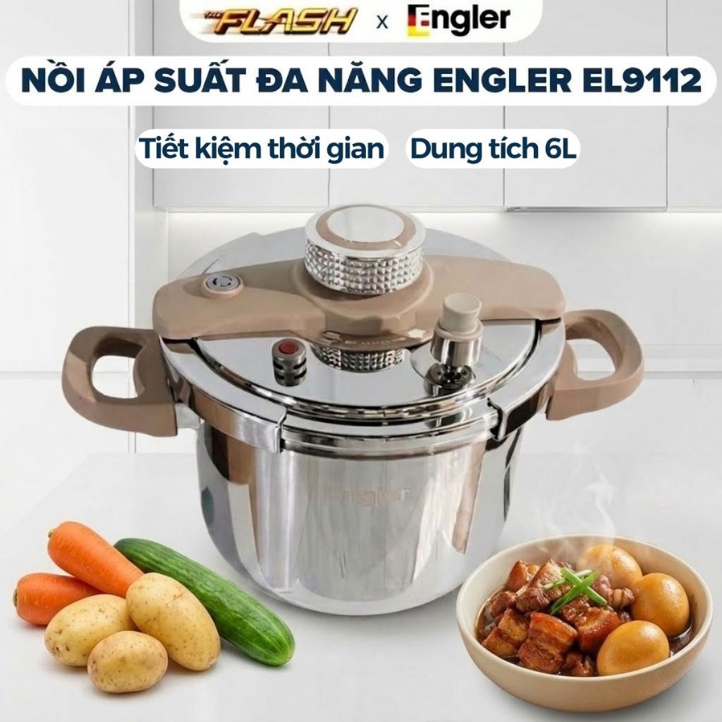 Nồi áp suất ENGLER EL9112 dung tích lớn 6L, lòng nồi inox 304, thiết kế tay cầm chịu nhiệt cao