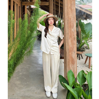 VIBES Đồ bộ Pijama dài Lụa trơn cao cấp Silk Long Py Set mặc nhà mềm mại, mát lạnh, thoải mái