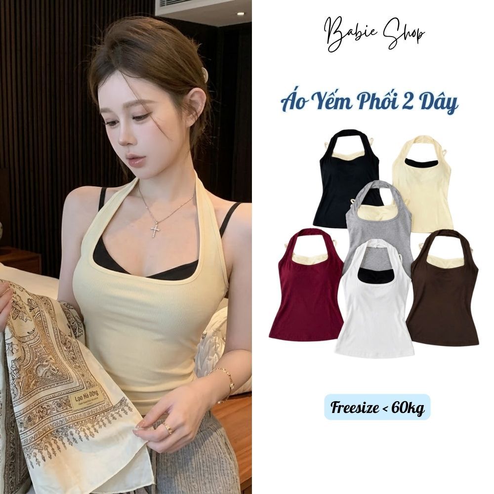 Áo Yếm Phối 2 Dây Ôm Body Chất Vải Thun Co Giãn 2 lớp Áo Hai Dây Yếm Nữ Basic