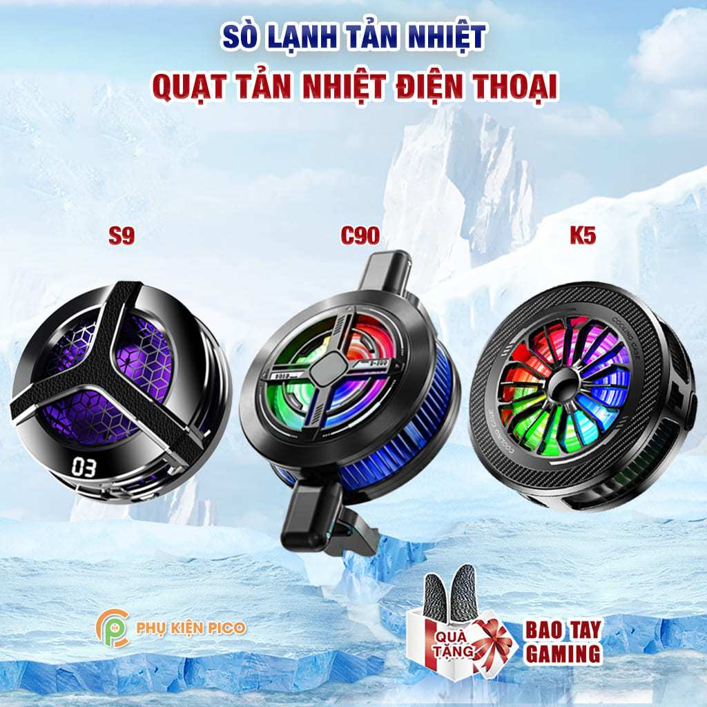Quạt tản nhiệt điện thoại sò lạnh S2 / S9 / K5 / J42 / C90 ngàm kẹp làm mát điện thoại livestream ch