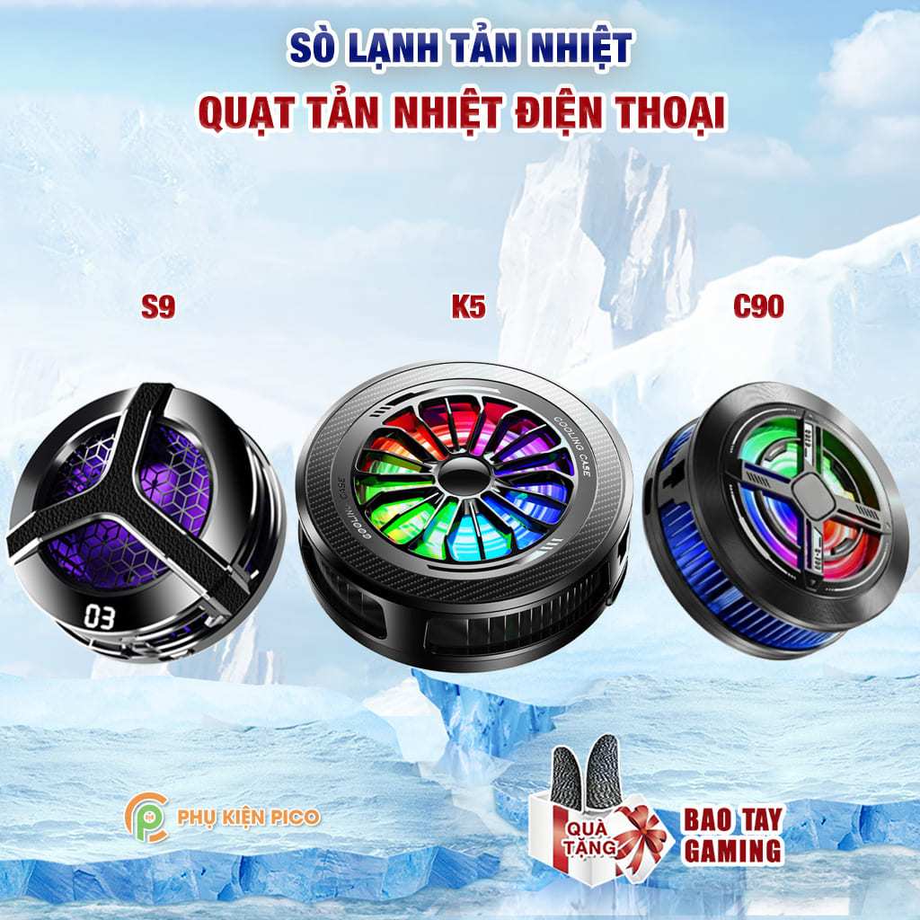 Quạt tản nhiệt điện thoại sò lạnh C90 / J42 / S2 / S9 / K5 Led RGB màn hình hiển thị nhiệt Led RGB